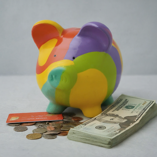 photo of piggybank and money and coins.