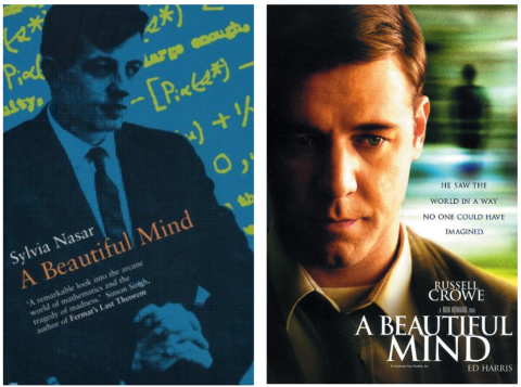 A Beautiful Mind book cover and movie poster