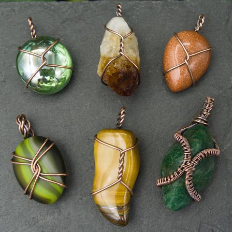 Examples of wire wrapped stone pendants