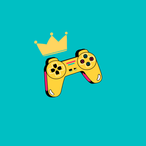 Game controller with crown and blue background 