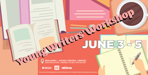 Young Writers' Workshop flyer. June 3-5 from 10am-5pm (10am-3pm on the final day) in CLOUD901 Teen Lab.