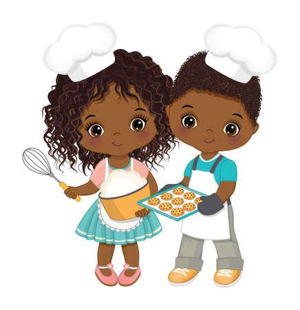 cartoon of two children cooking, wearing chef hats