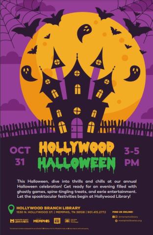 Halloween themed graphic displaying event name and time.