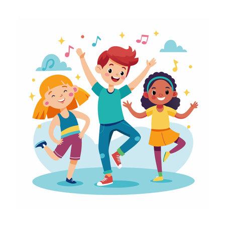 clipart of three children dancing with music notes above their heads