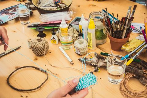 Crafts are on a table
