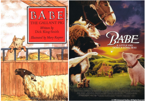 Babe, The Gallant Pig book cover and Babe movie poster