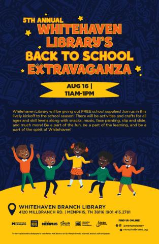 Flyer for Whitehaven Library's Back to School Event.