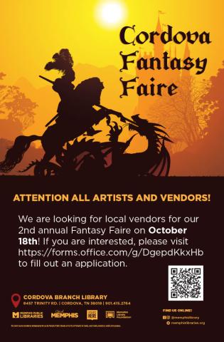 Flyer for Cordova Fantasy Faire Vendors Interest