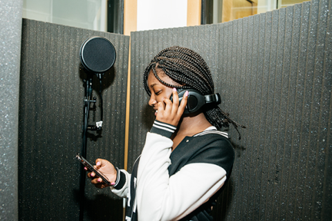 picture of teen in audio lab
