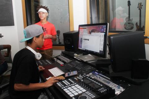 two teens in music studio