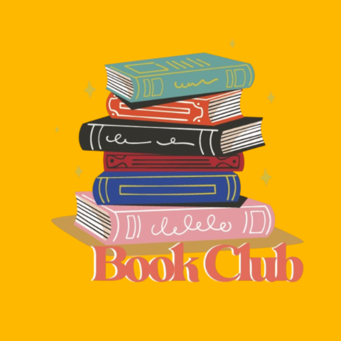 stack of books on yellow background