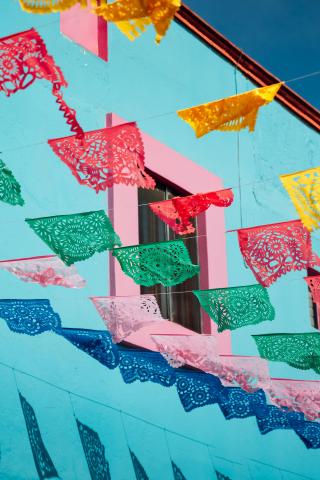 a picture of a Papel picado (perforated paper) banner