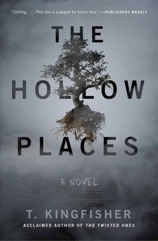 grey and black cover of The Hollow Places by T Kingfisher