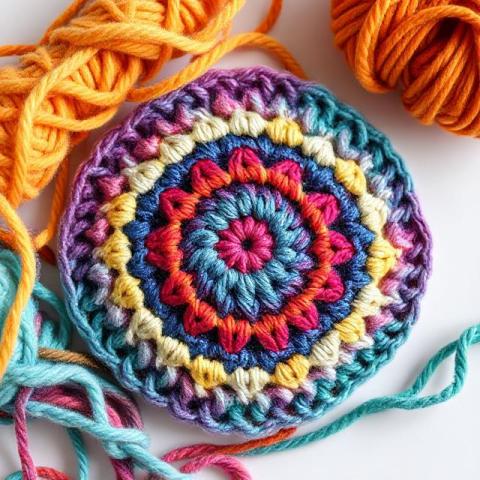 a colorful crochet coaster