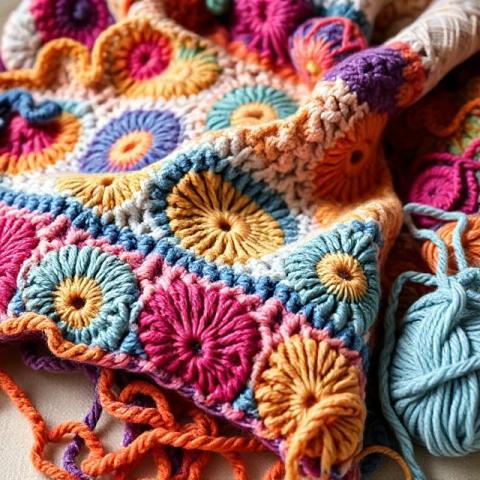 A colorful crochet blanket