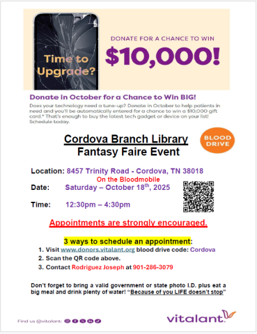 Vitalant blood drive flyer