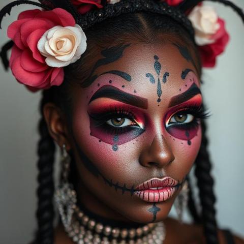 a girl with dia de los muertos glammed makeup