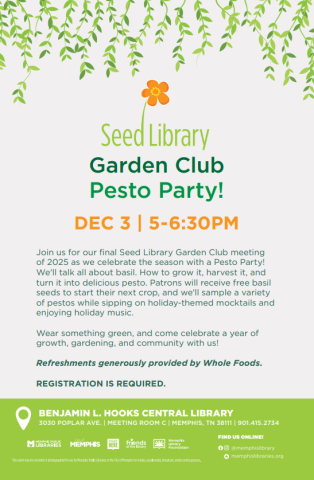 Seed Library Garden Club Pesto Party Flyer