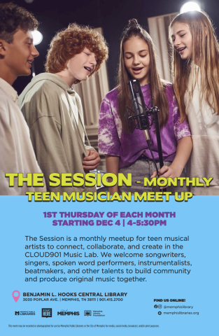 Flyer for The Session. Four teens singing.
