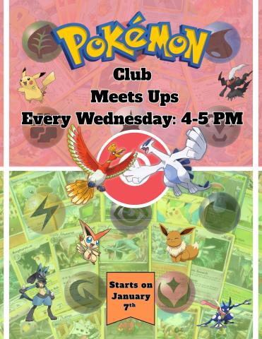 Pokémon Flyer announcing the program on Wednesdays from 4-5 PM.