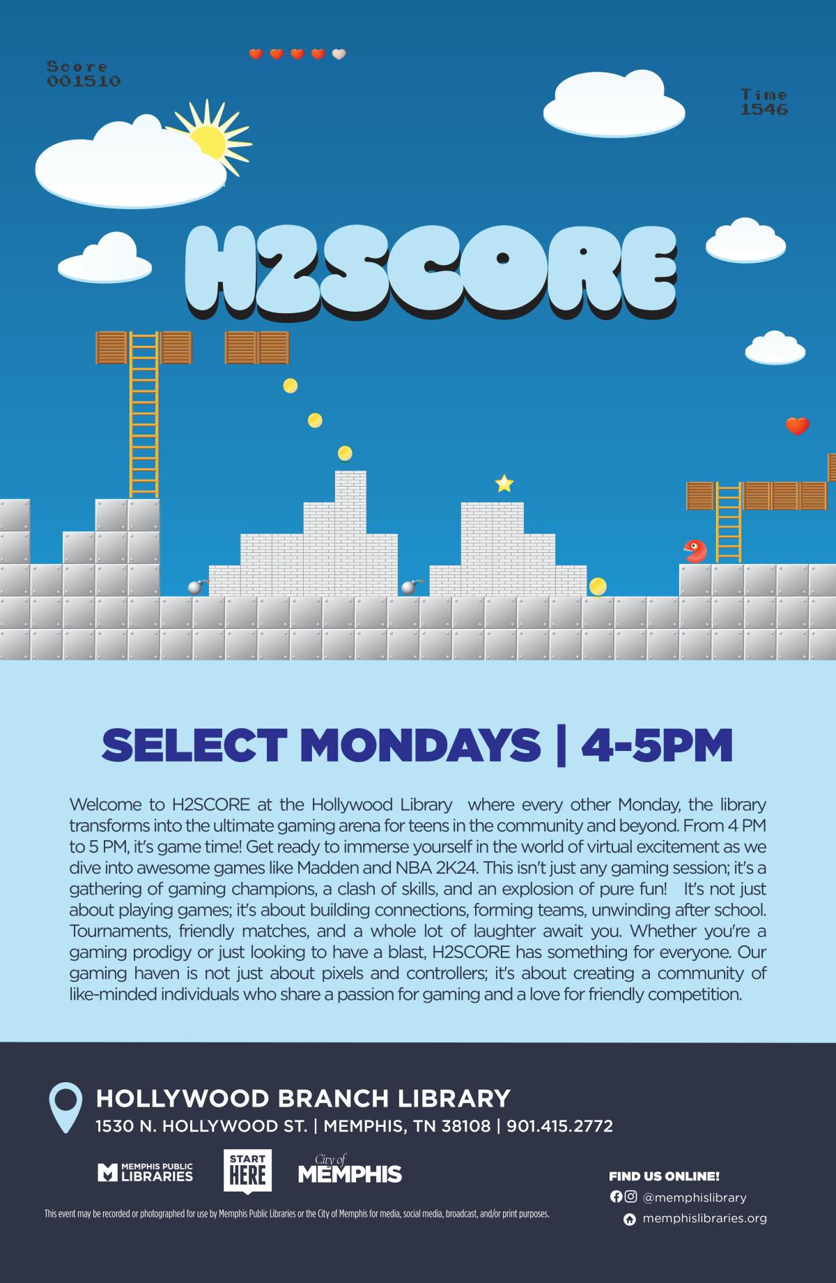 Welcome to H2SCORE!, image describing the gaming program for teens.