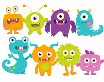 clipart of various cute monsters smiling