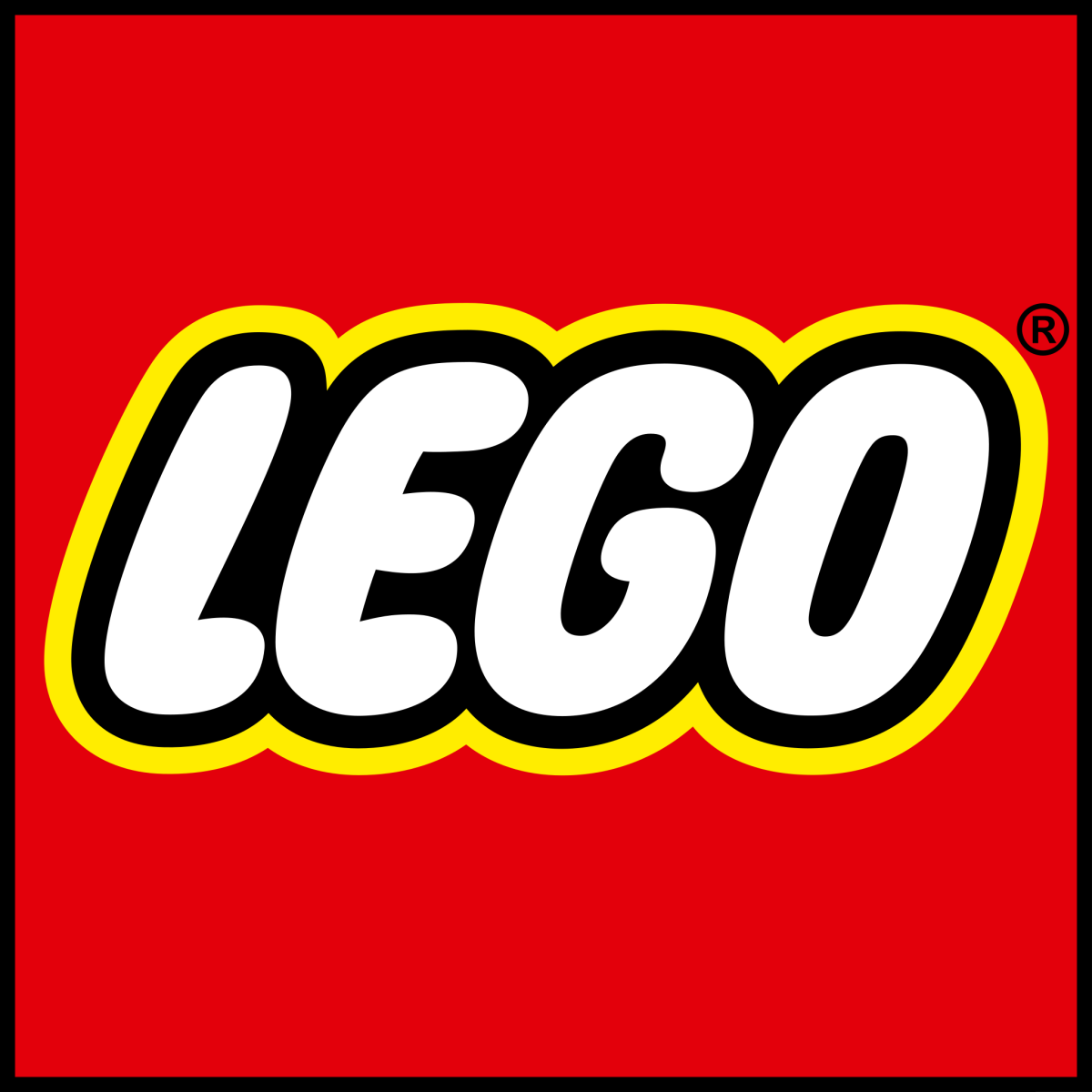 Red background with words spelling out 'LEGO' with yellow outline