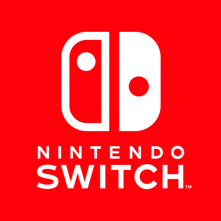 Red and white cartoon Nintendo switch controller with words 'Nintendo Switch' in white all on a red background