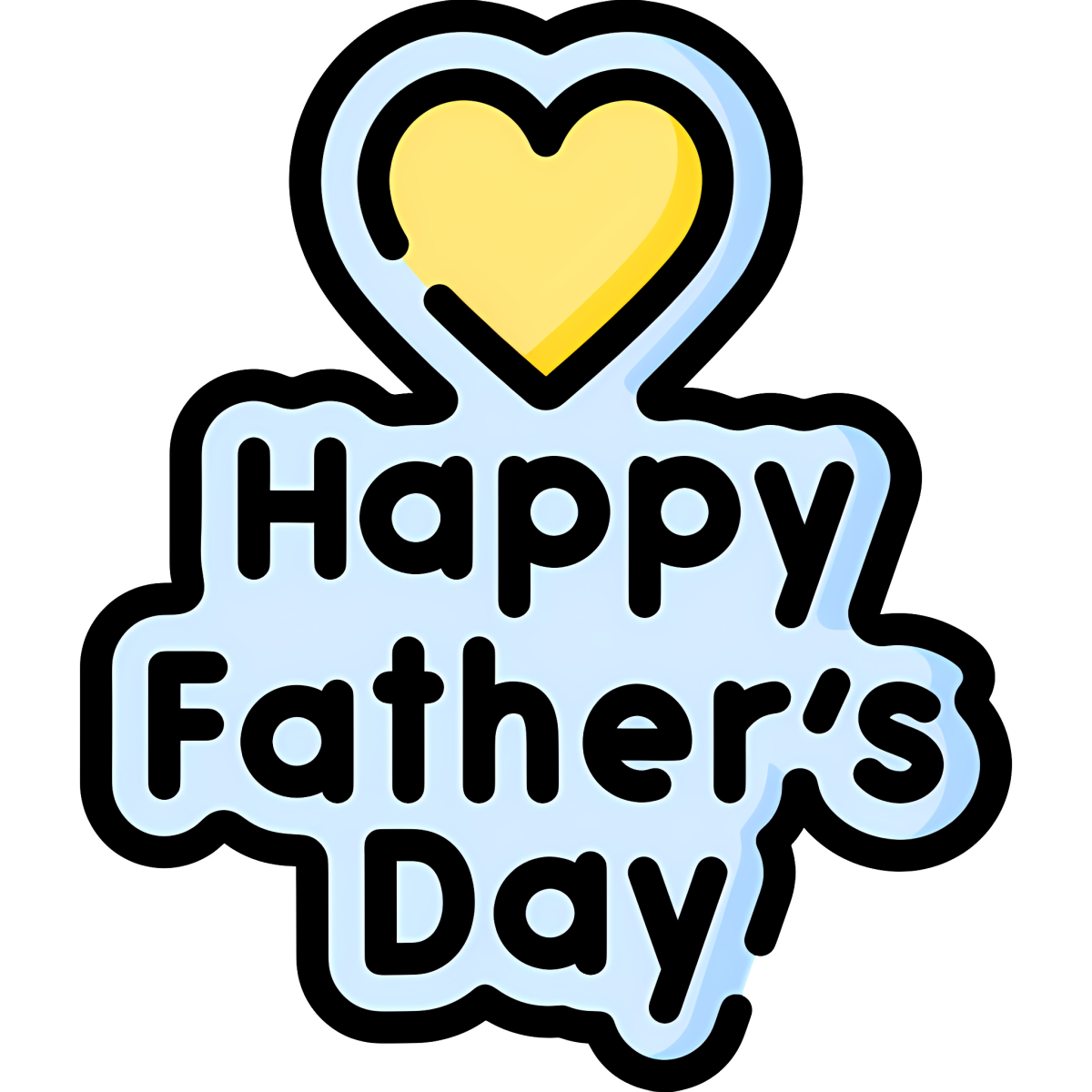 "Happy Father's Day" with a light blue background and a yellow heart above the text