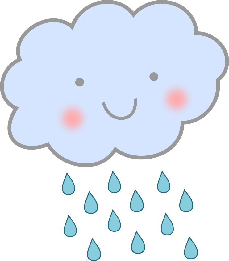 clipart of a smiling gray raincloud with rain falling from it