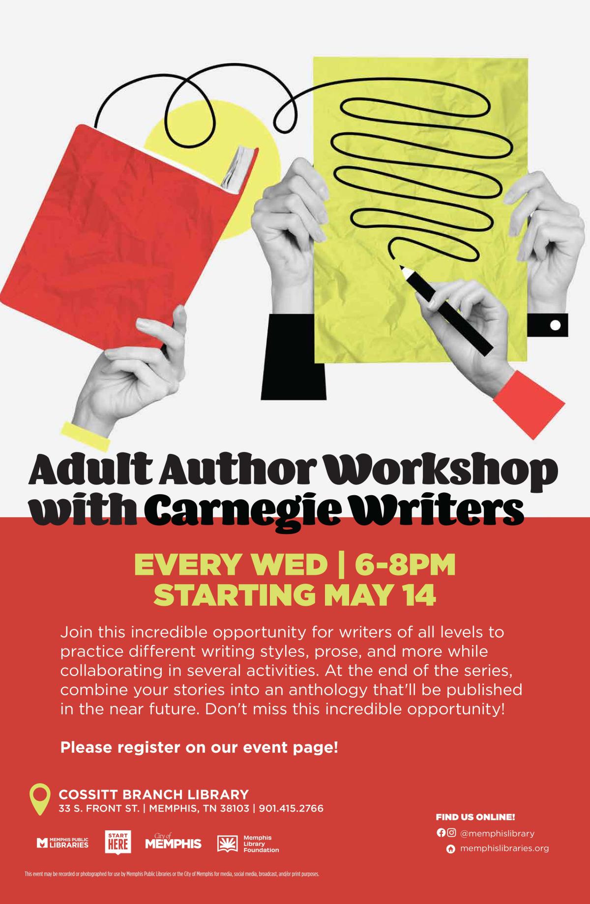 Various disembodied hands holding a book, pens, and paper are writing.