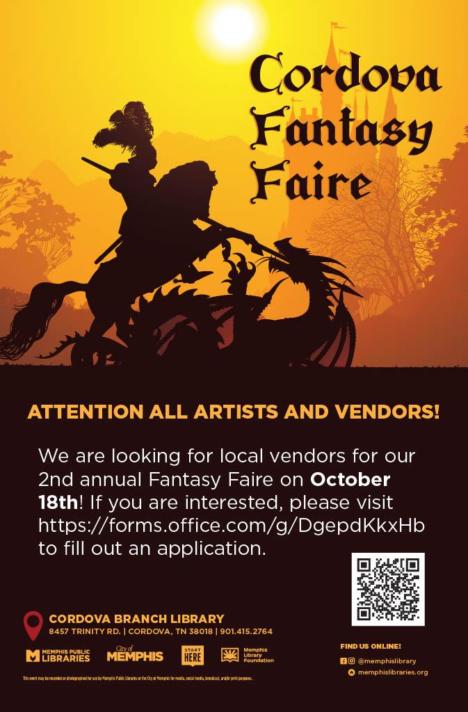 Flyer for Cordova Fantasy Faire Vendors Interest
