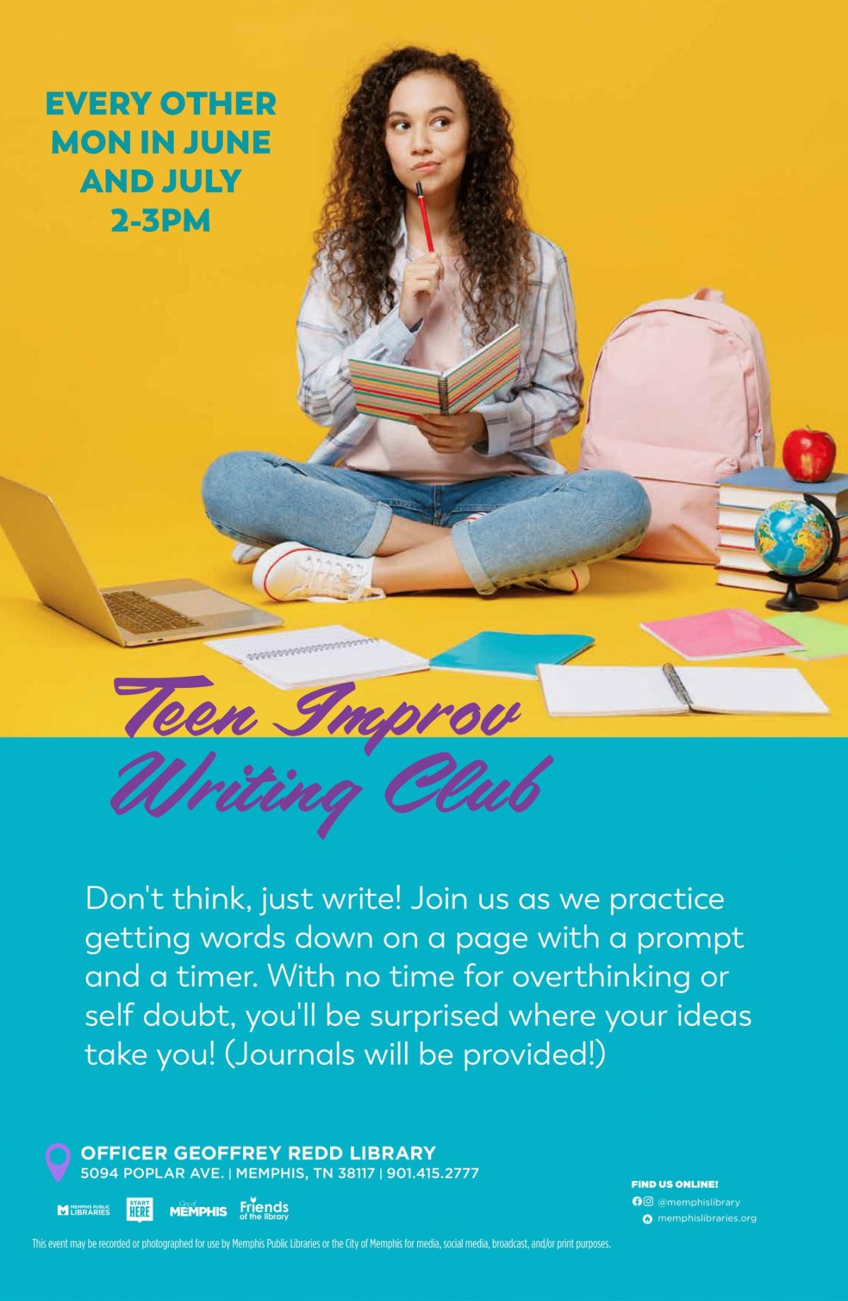 A teen holds a notebook thinking of what to write next.