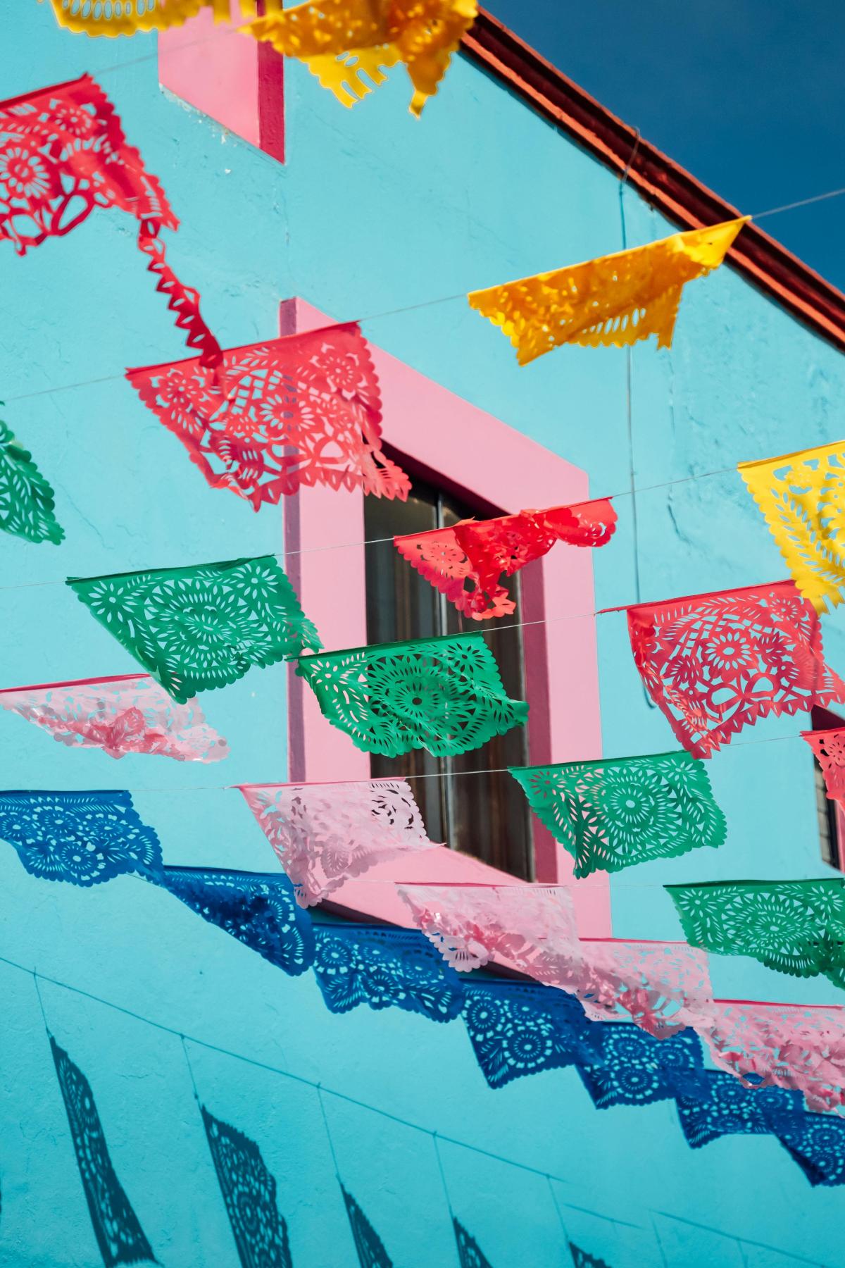 a picture of a Papel picado (perforated paper) banner