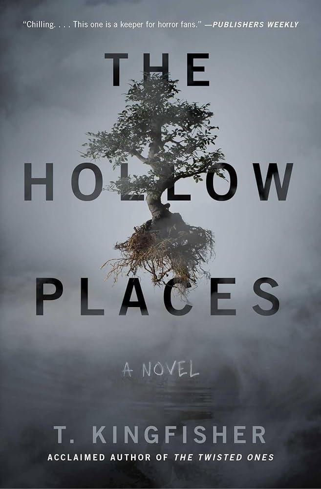 grey and black cover of The Hollow Places by T Kingfisher