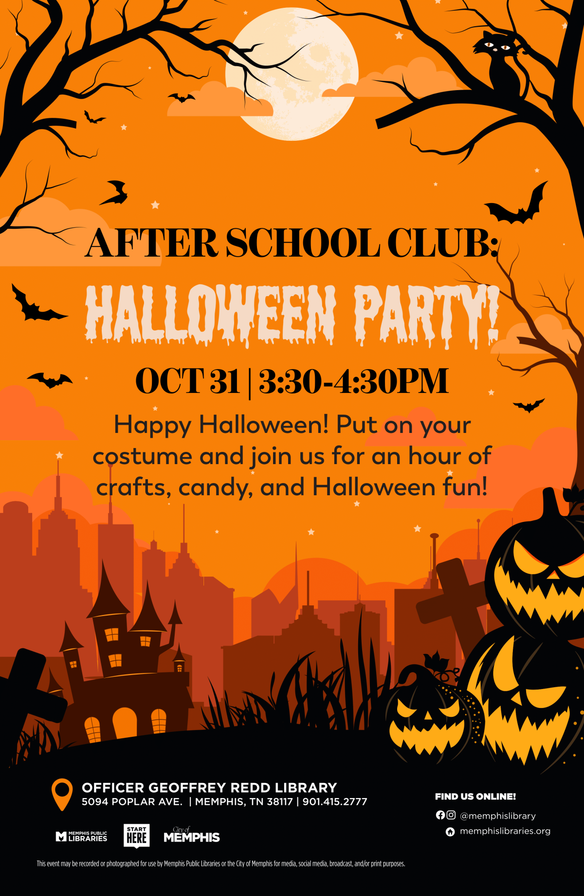 flyer for after school club halloween party