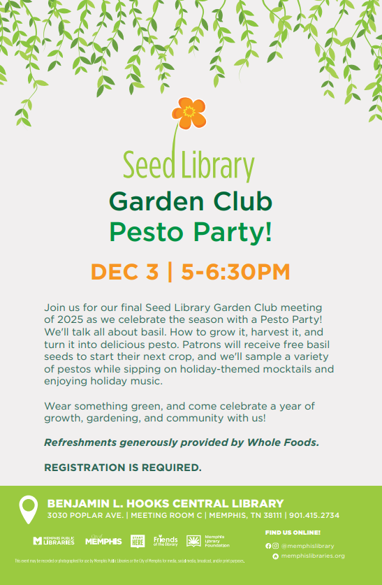 Seed Library Garden Club Pesto Party Flyer